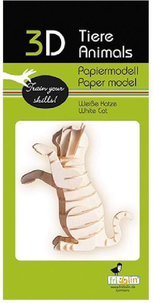 3D puzzel en bouwpakket witte kat van karton