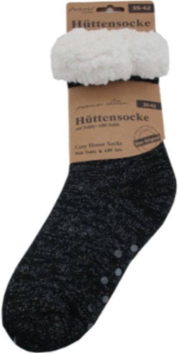 Huissokken dames anti slip - zwart met lurex - One size