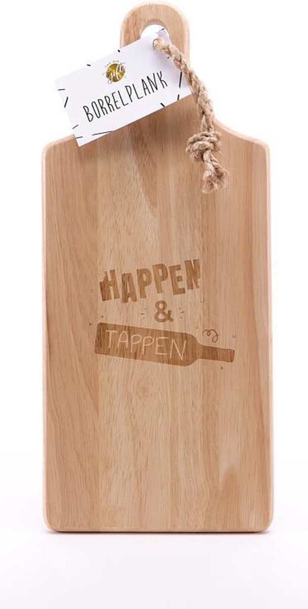 Borrelplank Happen en Tappen - hapjesplank - cadeau voor man - cadeau voor vrouw -Verjaardag - snijplank - Borrelplank - Valentijn - Thuisblijvertjes - Borrelpakket - eten - goedkope cadeautjes - cadeau - vrouwen cadeautjes - mannen cadeautjes
