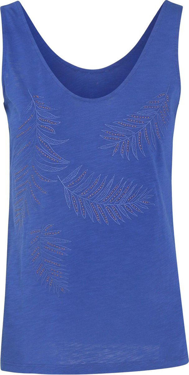 Cassis - Top met geborduurde veren en sierspijkers - Bic blauw