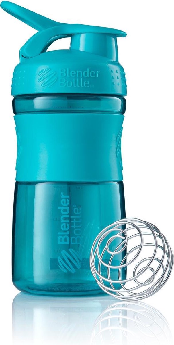 BlenderBottle | SportMixer | Tritan Grip | Eiwitshaker | Bidon | Shaker | 590 ML | Teal - Groen blauw.  Je shake zonder klonten en de shaker lekt niet.