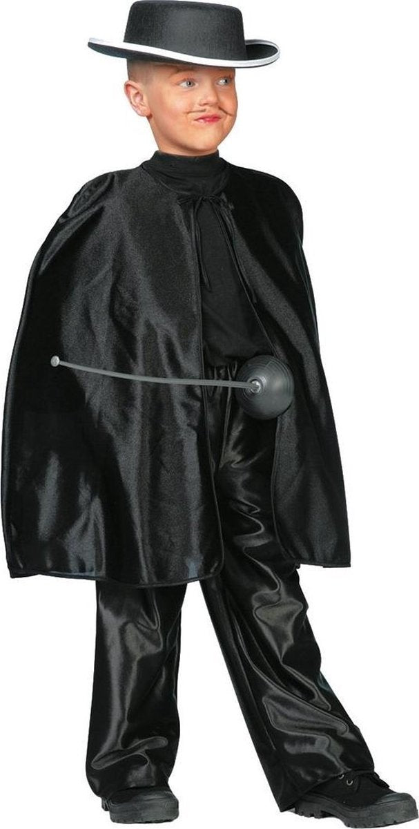 Carnavalskleding Zorro Zwarte omhang kort kind Maat 140