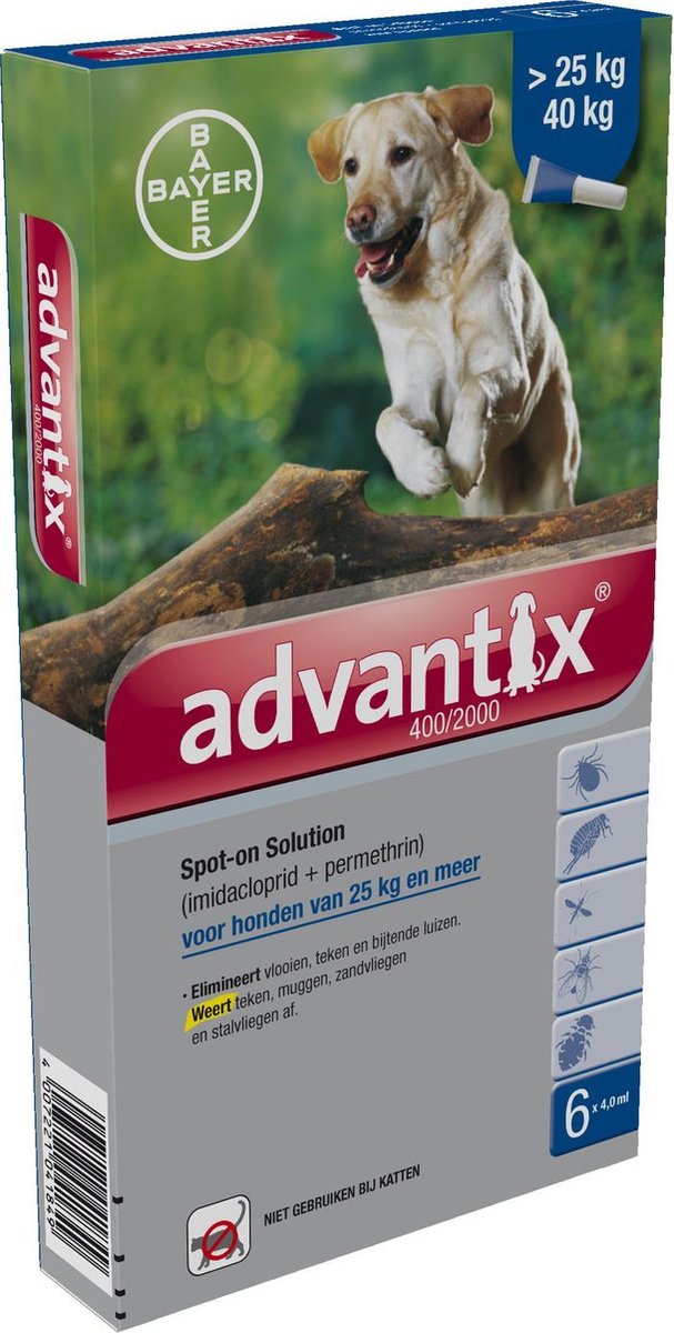 Bayer Advantix Vlooien & Teken Pipetten - Hond 40 tot 60kg - 6 stuks
