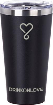 DRINKONLOVE - KICKSTARTER BLACK - Drinkbeker met rietje  - RVS - 480 ml - Zwart