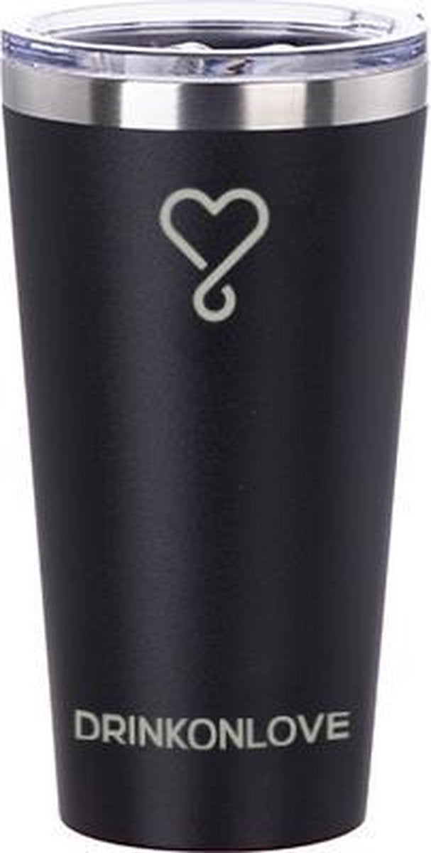 DRINKONLOVE - KICKSTARTER BLACK - Drinkbeker met rietje  - RVS - 480 ml - Zwart