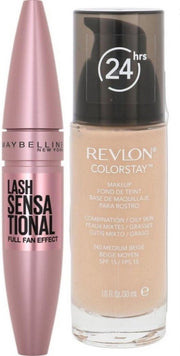 Revlon Colorstay Foundation With Pump - 240 Medium Beige (oily Skin)    + Maybelline Lash Sensational Volume Mascara - Very black - Zwart