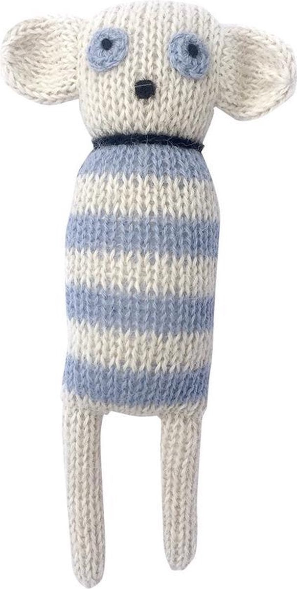 Luckyboysunday Knuffel Muis Wit/blauw 14 Cm
