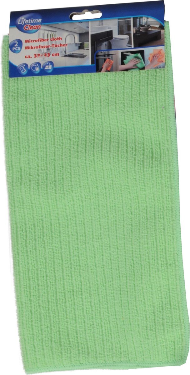 Lifetime Clean Microvezeldoeken 33 X 33 Cm Groen/oranje 2 Stuks