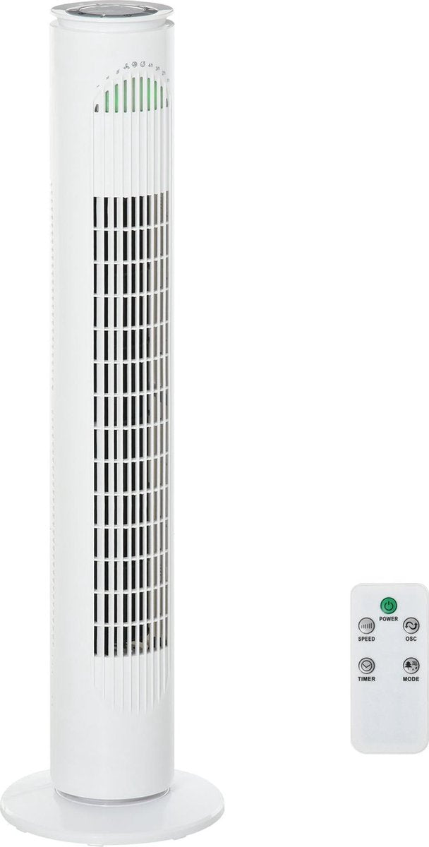 Nancy's Kaneohe torenventilator - Staande Ventilator - Afstandsbediening - ABS-Kunststof - Wit - 22 x 77 cm