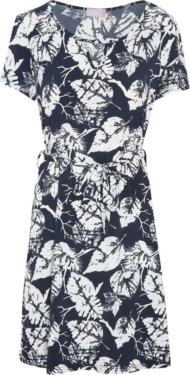 Cassis - Rechte jurk met bladprint - Marineblauw