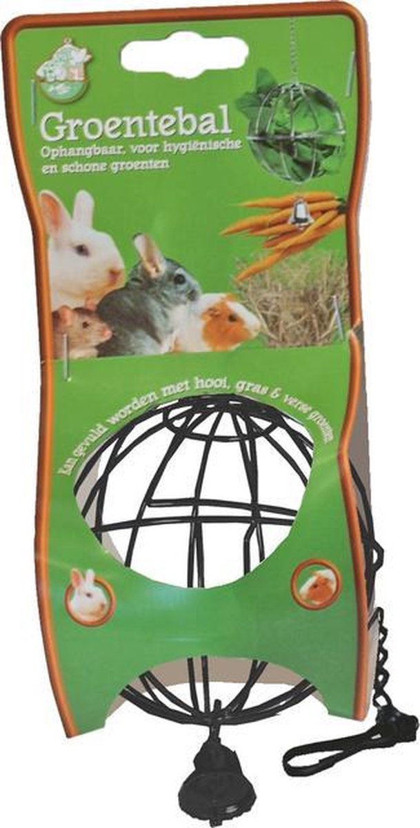 Metalen hooi- of groenvoerbal met bel zwart 8cm