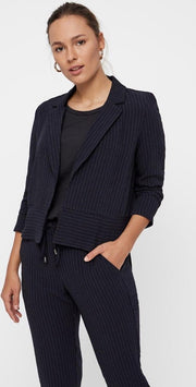 Vero moda korte soepele donkerblauwe structure krijtstreep blazer - niet gevoerd - Maat 38