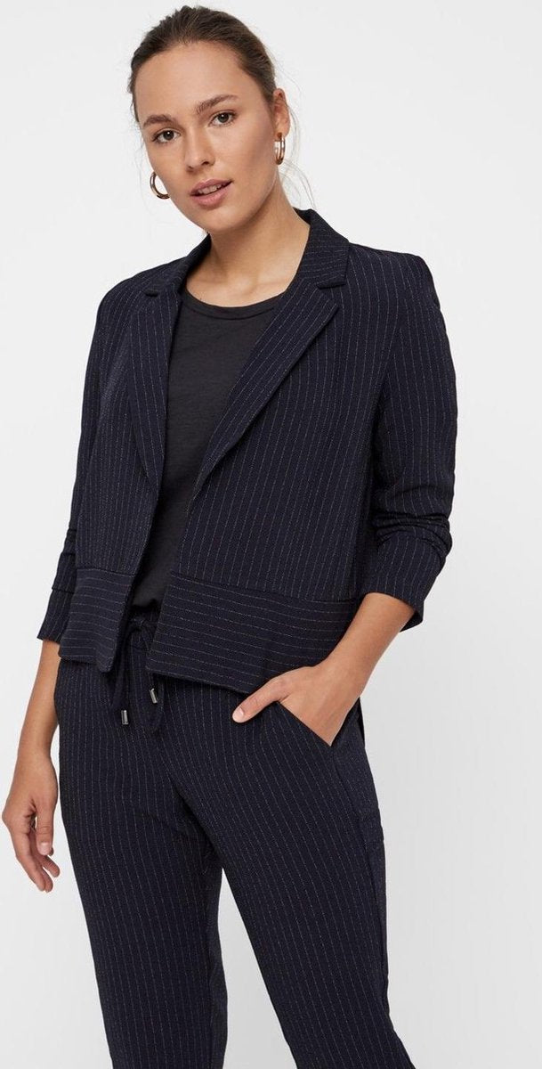 Vero moda korte soepele donkerblauwe structure krijtstreep blazer - niet gevoerd - Maat 38