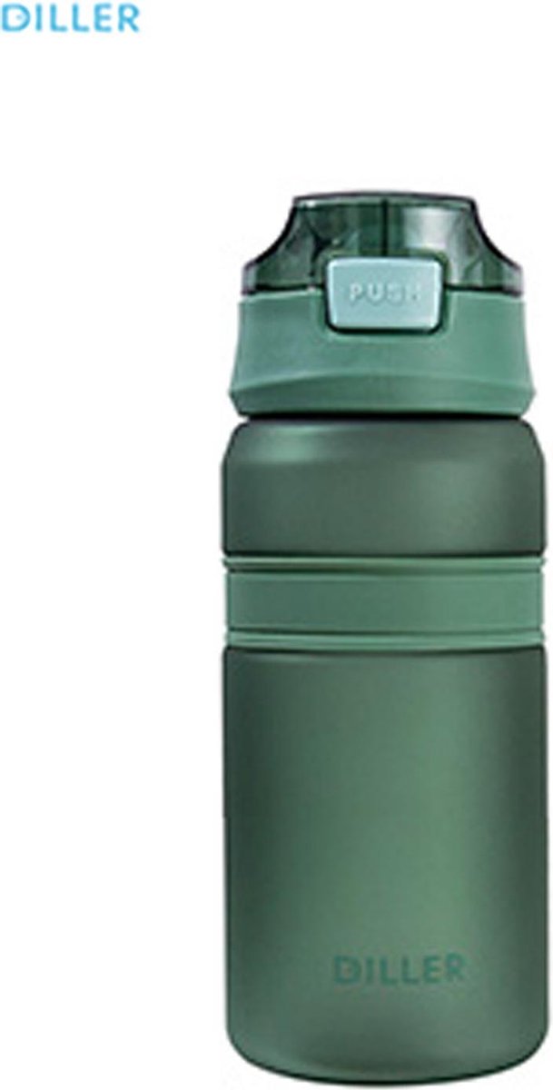 Diller Waterfles met Rietje - Drinkfles - Handig Sluitsysteem - 550ml - Groen - Tritan & BPA-vrij