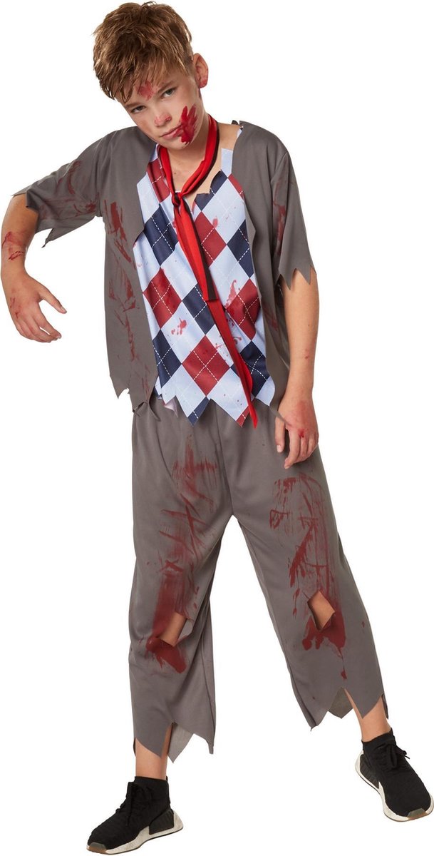 dressforfun - Griezelige schooljongen 128 (7-8y)  - verkleedkleding kostuum halloween verkleden feestkleding carnavalskleding carnaval feestkledij partykleding - 302221