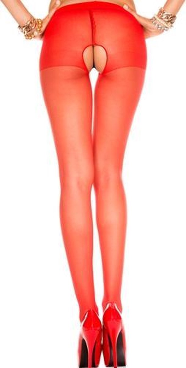 Klassieke Panty Met Open Kruis - Rood - Rood - Sexy Lingerie & Kleding - Beenmode - Dames Lingerie - Kousen