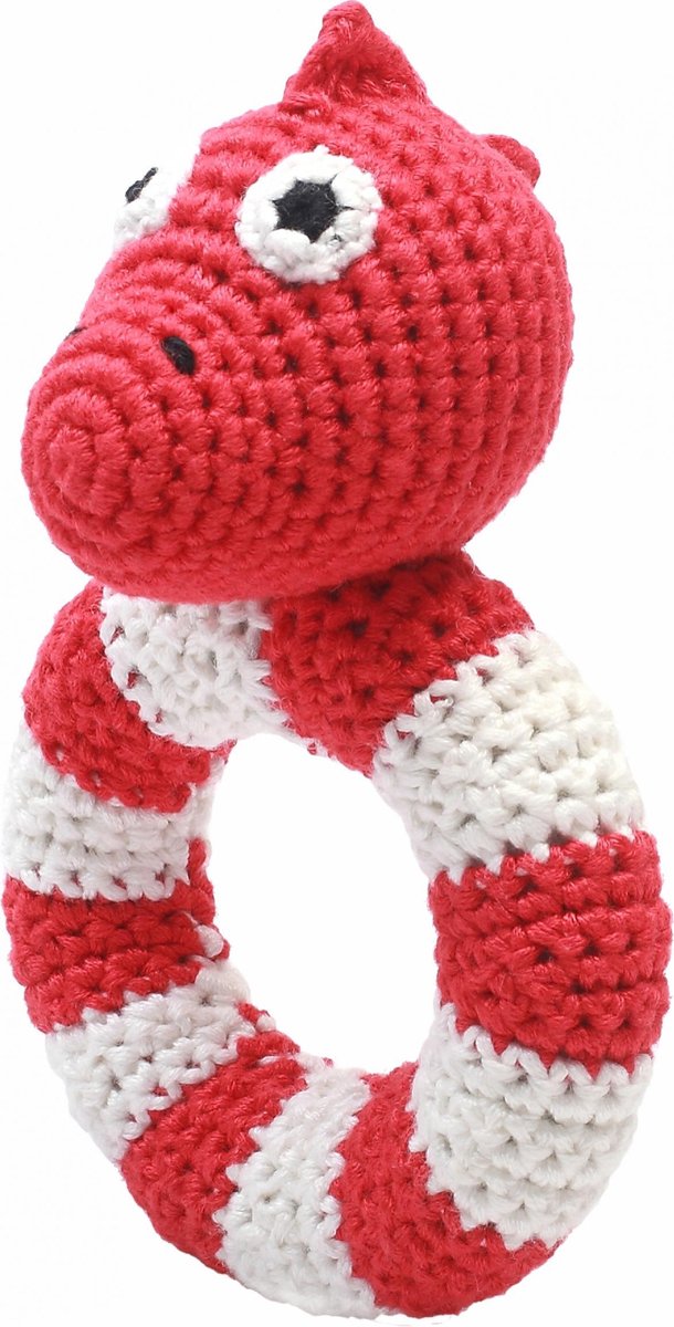 Naturezoo Ringrammelaar Dino Gehaakt 14 Cm Rood
