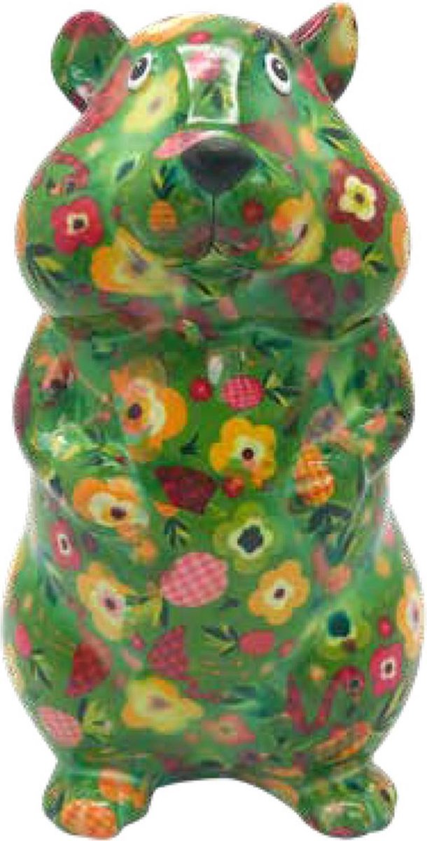 Pomme pidou spaarpot hamster Finn S groen met flamingo's en bloemetjes