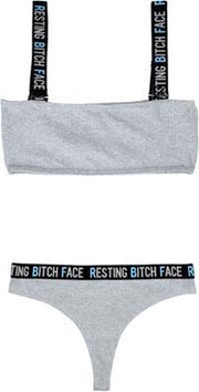 Ribgebreide Set met Crop Top - Grijs/Zwart - S/M