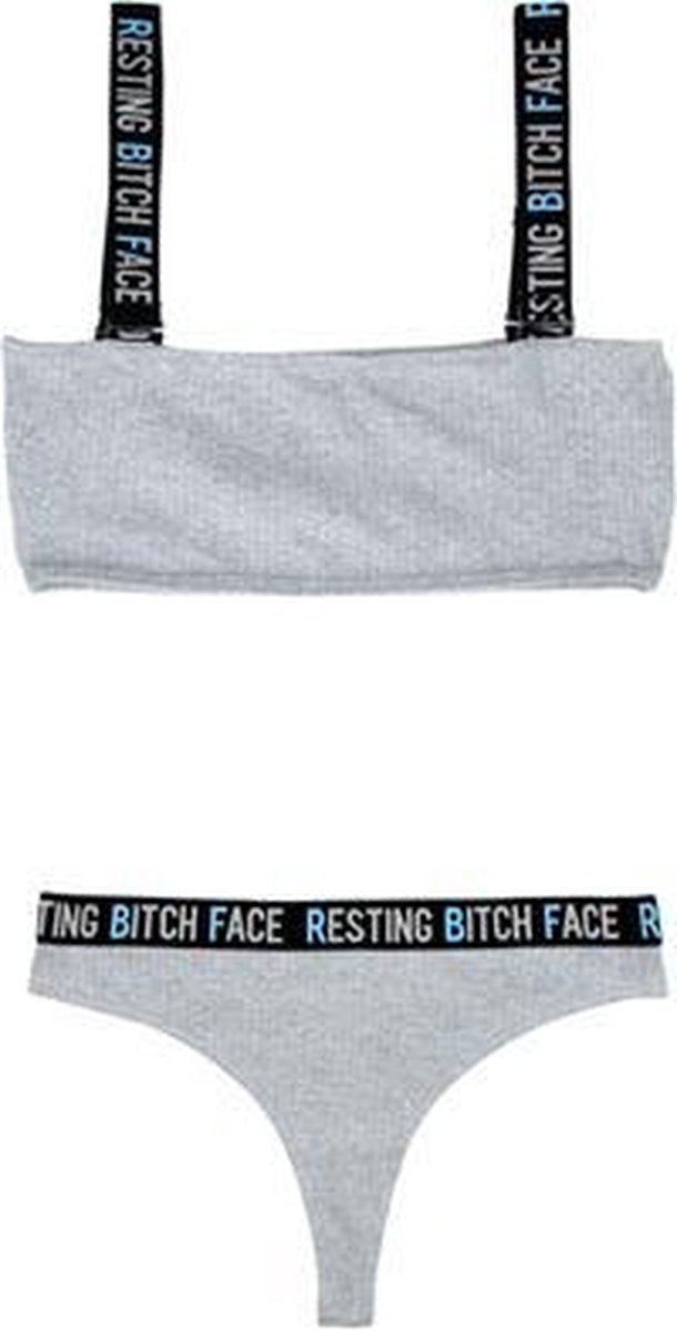 Ribgebreide Set met Crop Top - Grijs/Zwart - S/M