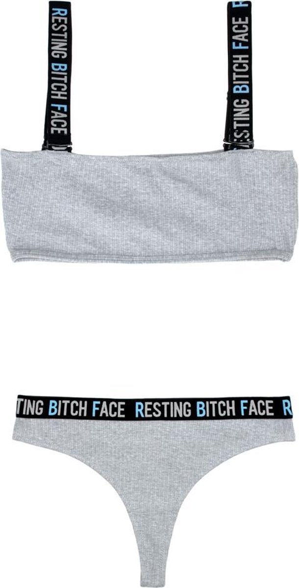 Ribgebreide Set met Crop Top - Grijs/Zwart