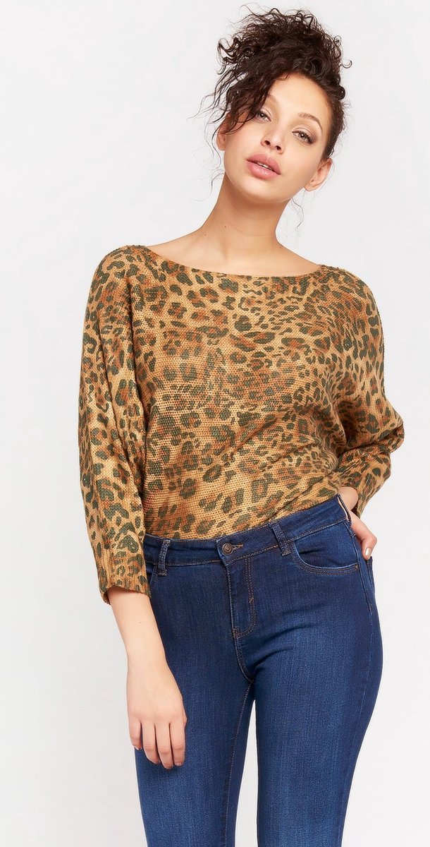 Trui met dierenprint - Camel