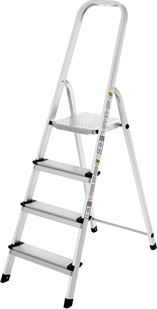 Huishoudtrap Keukentrap - 4 Treden - Huishoudladder Inklapbaar - Trapladder Opvouwbaar