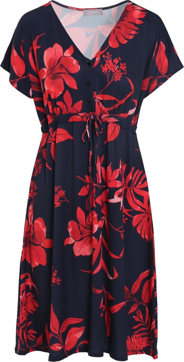Cassis - Halflange jurk bedrukt met bloemen en bladeren - Rood