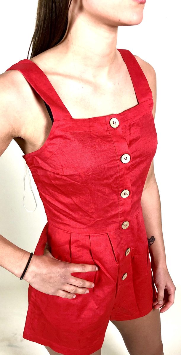 Seafolly Beach Edit - Rood Dames Mini Strandjurkje Playsuit - Knoopsluiting Knopen Speels Jurk - Maat S