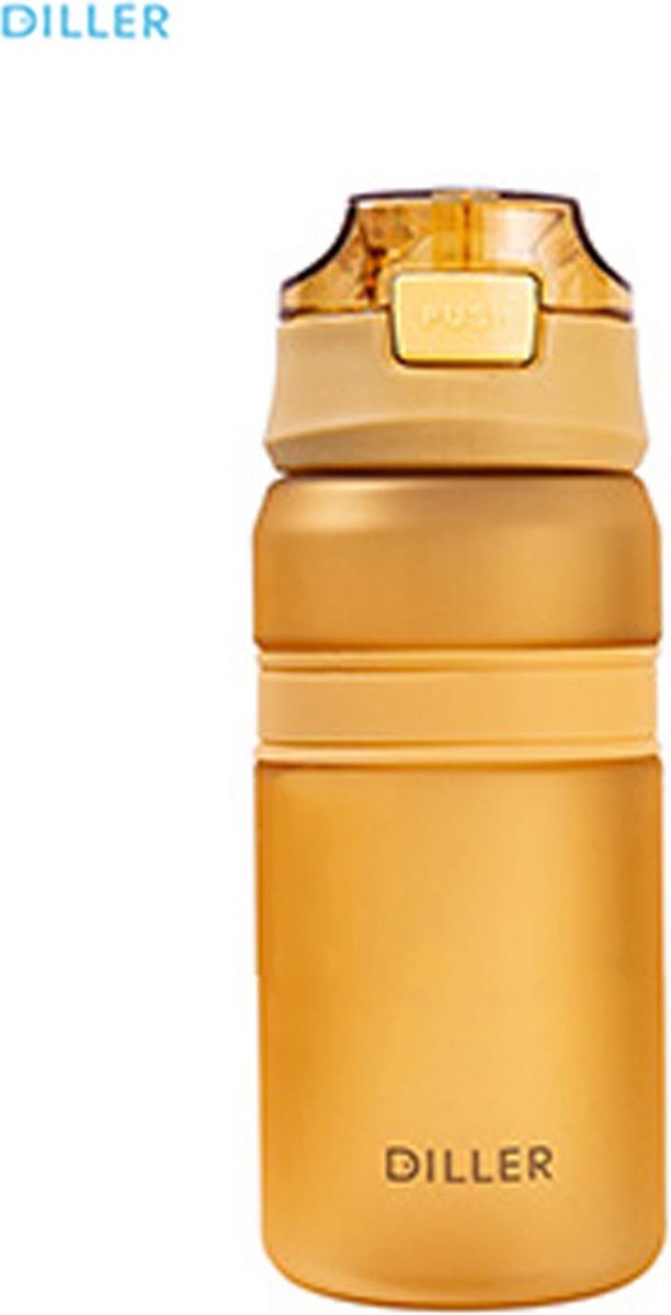 Diller Waterfles met Rietje - Drinkfles - Handig Sluitsysteem - 550ml - Oranje- Tritan & BPA-vrij