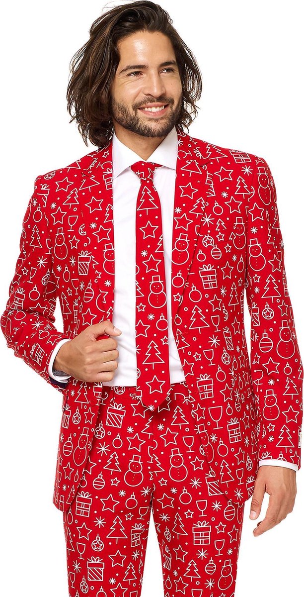OppoSuits Iconicool - Mannen Kostuum - Rood - Kerst - Maat 60