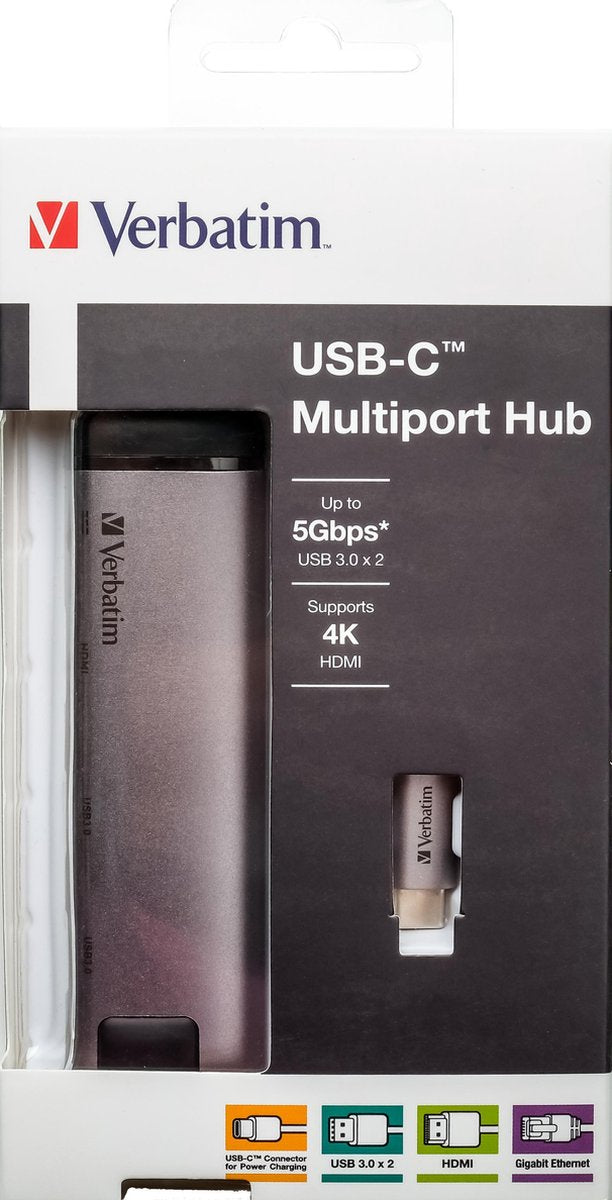 Verbatim USB-C multipoort Hub met Gigabit Ethernet