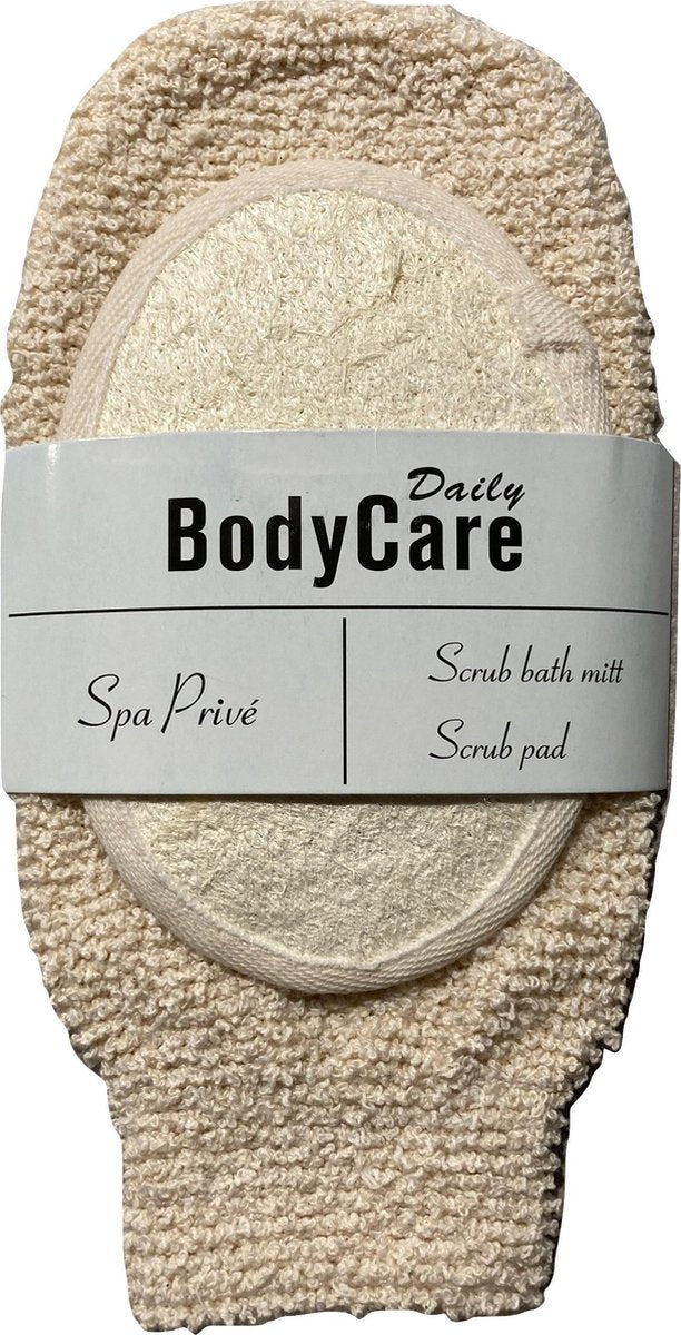 Loofah/Hennep Scrub Set - Set van Scrubhandschoen & Scrub Pad - Diep Reinigende Scrub & Exfoliëring - Douche & Bad