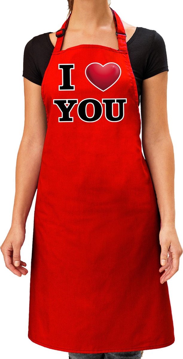 I love you barbecueschort / keukenschort rood voor dames - damesschorten / bbqschort - Valentijnsdag