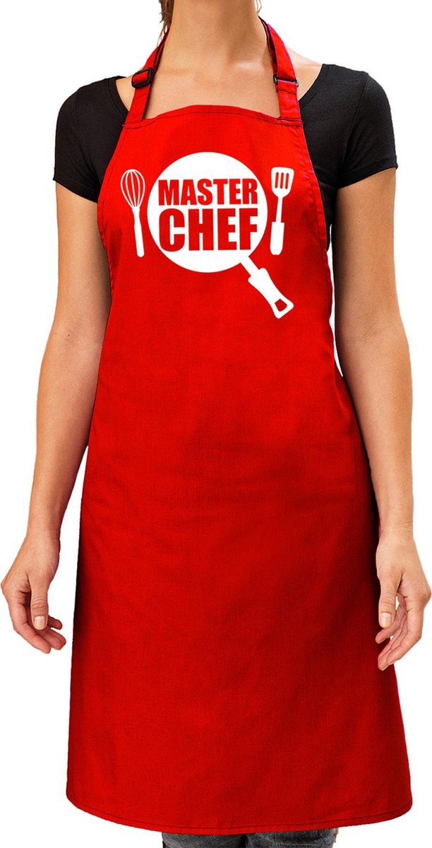 Master chef barbeque schort / keukenschort rood voor dames - bbq schorten