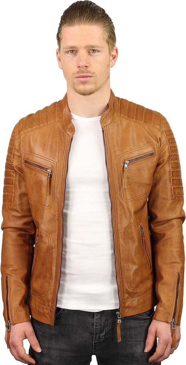 Versano Newark Leren Heren Bikerjack Heren Jack M - Cognac