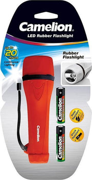 Camelion rubber zaklamp inclusief 2x AA batterijen - Rood of Blauw