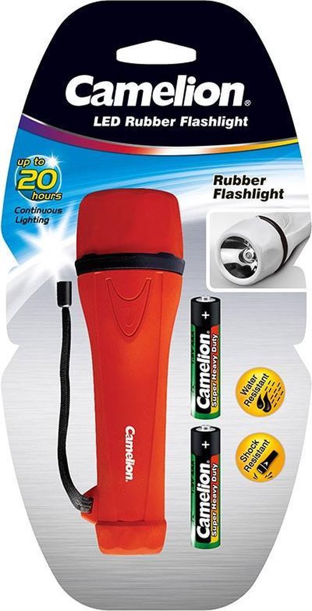Camelion rubber zaklamp inclusief 2x AA batterijen - Rood of Blauw