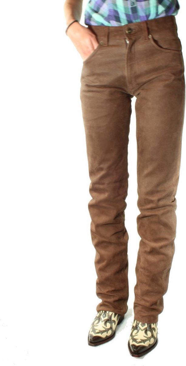 Sticks&Stones 501- 5 pocket Nubuck leren broek-Roestbruin-Jeansmaat  W27 L36