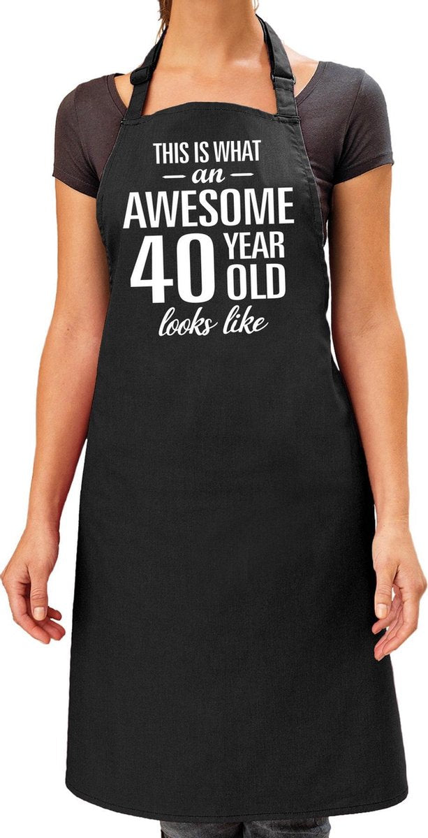 Awesome 40 year / 40 jaar cadeau bbq/keuken schort zwart voor dames -  kado barbecue schort voor verjaardag