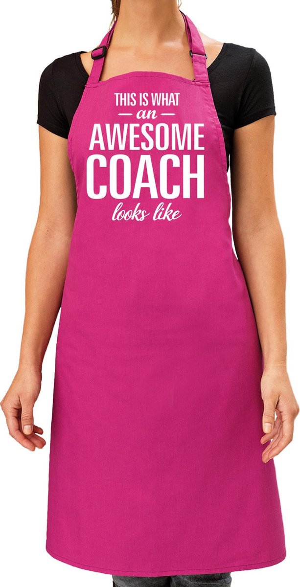 Awesome coach cadeau bbq/keuken schort roze voor dames -  kado barbecue schort - verjaardag