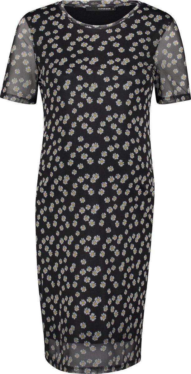 Supermom Jurk Black Flower Zwangerschap Maat XXS