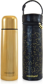 MINILAND - Luxe exclusieve gouden thermosfles voor 500 ml vloeistoffen met chroomeffect en premium koeltas