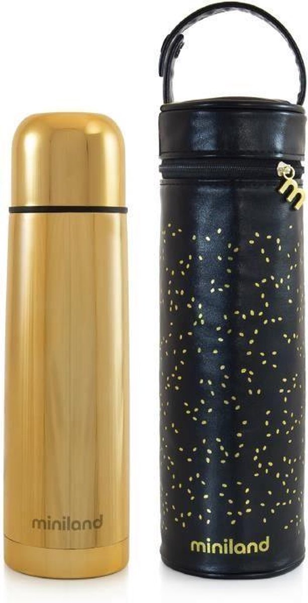 MINILAND - Luxe exclusieve gouden thermosfles voor 500 ml vloeistoffen met chroomeffect en premium koeltas