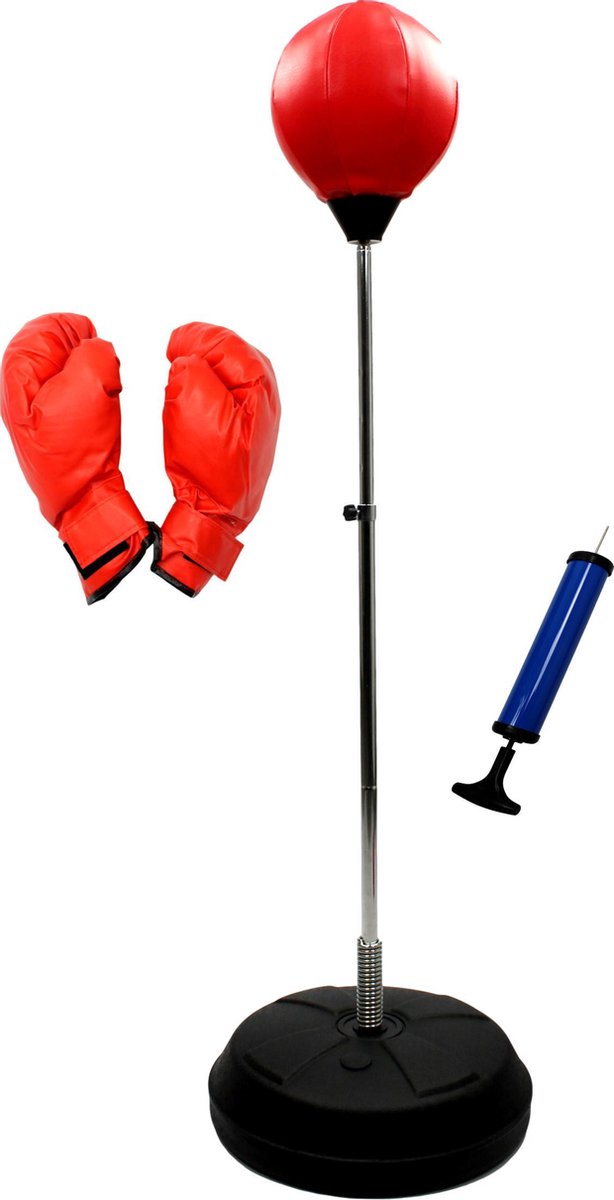 MaxxToys Bokstrainer Standaard - boksbal - inclusief bokshandschoenen - verstelbaar 90 tot 110 cm hoog - Junior