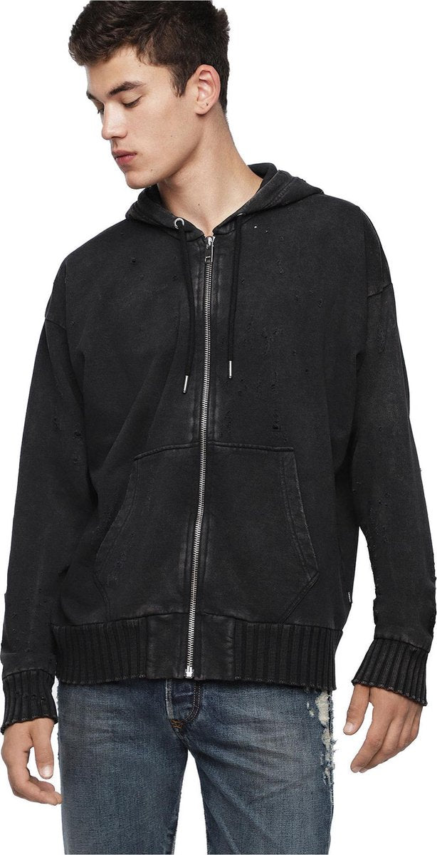 Diesel S-Stapp Sweatvest - Verlopen Zwart Met Gaten - Maat L