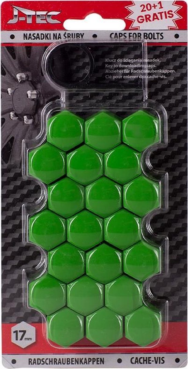 J-tec Wielmoerkapjes 17 Mm Synthetisch Groen 20+1 Stuks