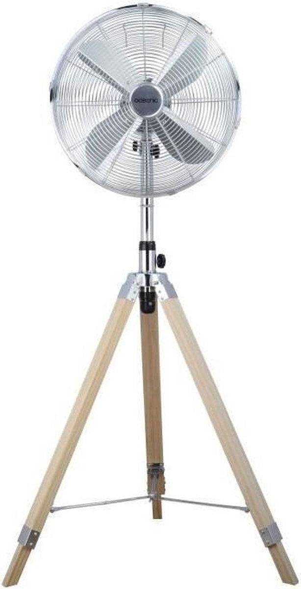 OCEANIC Statiefventilator 50 W - Diameter 40 cm - In hoogte verstelbaar - Oscillatie - Roestvrij staal en hout