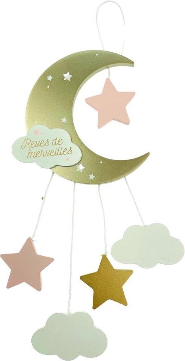 Orange85 Baby Mobiel - Muziekdoosje - Kinderkamer - Maan - Sterren - Wolken - Hout - Wieg Accessoire