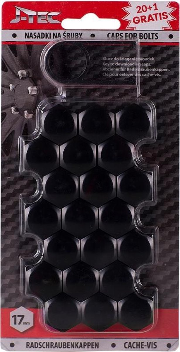 J-tec Wielmoerkapjes 17 Mm Synthetisch Zwart 20+1 Stuks
